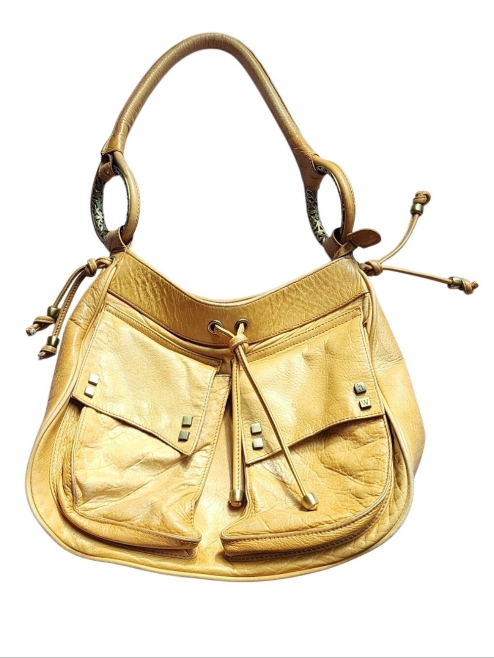 Tan Leather Western Shoulder Bag with Front Pockets